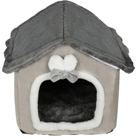 HUOLE Katzenhöhlenbett, Waschbares Hundebett, Warmes Und Gemütliches Plüschkatzen-Iglu, Faltbares Komfortables Haustier-Katzenhaus, Haustierbett Mit Rutschfestem Boden-46 * 36 * 40cm-braun