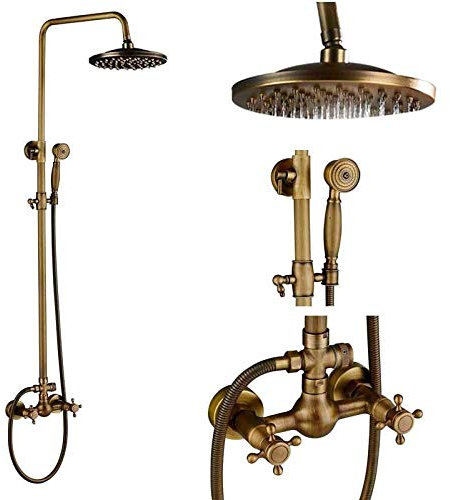 Antique Brass Shower System with Swivel Rotate Bath Spout and Dual Knobs Mixer Tap Porcelain Ceramic Shower Column Brass Shower Faucets Set Bath Shower Kit