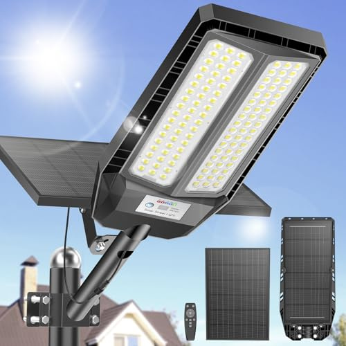 Adewalk 1200W Solar Straßenlaterne mit Fernbedienung, IP66 Wasserdichte Solarlampen für Außen mit Bewegungssensor, 6500K Split Solarleuchten LED Solar Strahler Außen für Gärten Garage Straßen