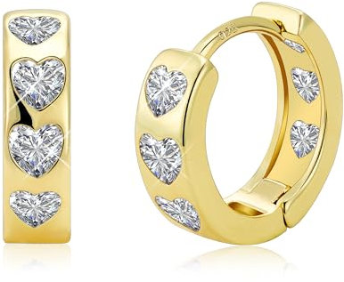 ALEXCRAFT Silber 925 Ohrringe Gold Kleine Creolen, 14K Vergoldet Herzform Ohrringe mit Stein Zirkonia Creolen Knorpel Huggie Kreolen Glitzer Creolen mit Herz Liebe Ohrringe Gold Creolen Damen Mädchen