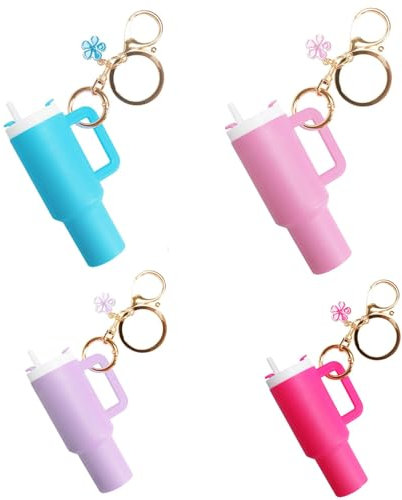 EROLPXE Mini Tumbler Keychain for Stanley Cup, Cute Mini Cup Keychain Chapstick Holder for Women Men Girls, Multicolor, 4 Pack