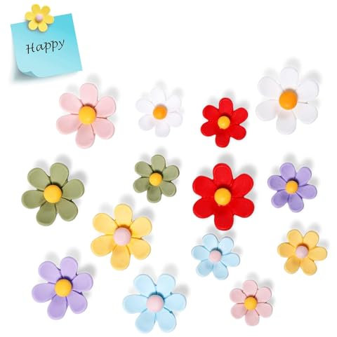 Fridge Magnets, Magnets for Fridge, 14Pcs Cute Solid Color Flower Strong Fridge Magnet, 3D Colorful Daisy Refrigerator for Whiteboard Refrigerator Kitchen Office Decorations