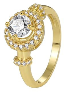 Homxi 750 Gold Ring Damen,Rund mit Moissanit Damen Ringe Verlobungsring Ehering Gold Gr 49 (15.6)