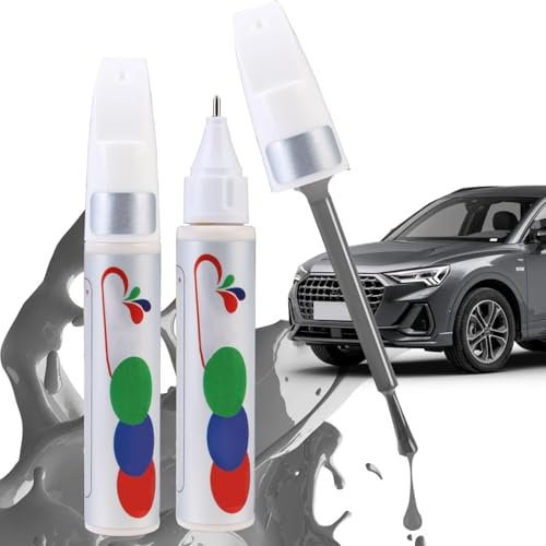Penriter 2 Piezas Reparador Arañazos Coche Gris 24ML, 2 In 1 Bolígrafo de Reparación Arañazos Coche, Quita Arañazos Coche, Pluma de Retoque del Coche Rotulador De Reparación De Arañazos
