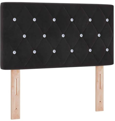 vidaXL Kopfteil aus schwarzem Samt mit Kristallknöpfen, gepolstert, 80 cm, höhenverstellbar. Modernes Schlafzimmermöbel, wandmontiertes Design, stilvoll und bequem.