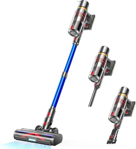 Générique 45KPa/60 Minutes Aspirateur sans Fil, Affichage LED, Filtration cyclonique à 8 Niveaux, Brosse roulante Anti-enchevêtrement,1,5L, adapté aux Surfaces dures