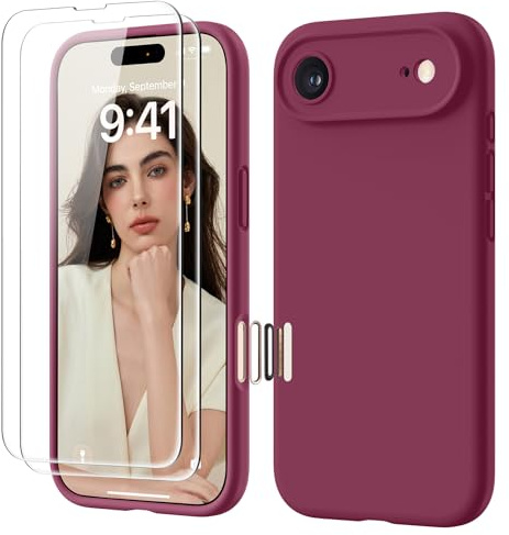 GOODVISH for iPhone 17 Air Case Silicone, [2X Screen Protectors], Wine Red | Full Body&Camera Protection, Premium Liquid Silicone, Shockproof Phone Case, Soft Touch&Anti-Scratch Microfiber Lining Cover