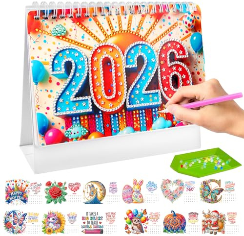 Diamond Painting Kalender 2026, Diamond Painting Weihnachten, Diamond Art Paintings Tischkalender 2026, Diamon-d Painting Adventskalender, Weihnachten Schreibtisch Kalender für Partygeschenk,Christmas
