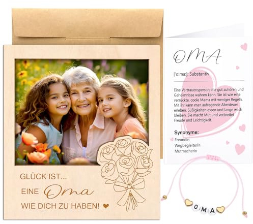 Shining She Oma Geschenk Bilderrahmen -Glück Ist Eine Oma Wie Dich zu Haben | Perfektes Foto Geschenk für Beste Oma zum Geburtstag Weihnachten Dankeschön, Holz Mini Magnetische Bilderrahmen, 9x9cm Foto