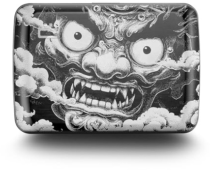 ÖGON -DESIGNS- Porte-Cartes en Aluminium avec Fermoir en métal, Protection RFID Contre la fraude et la démagnétisation, Portefeuille Compact, modèle Smart Case Oslo (Gravure Demon Tattoo)