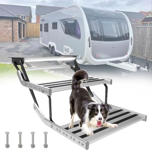 Wohnmobil Trittstufe Klappbare Trittleiter, elektrisch/manuell, für Wohnmobile, rutschfeste Stufen, 2 LEDs