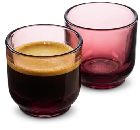 Fellow Pirch Espresso Glasses 3.5 oz Artisanal Cups, Set of 2, Dishwasher Safe Coffee Glasses for Espresso Shots & Latte Art – Garnet