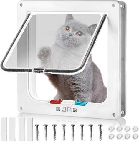 YIYIZI Gateras para Puertas, Gatera para Mascotas, con Cierre De Cuatro Direcciones, Puerta para Gatos Resistente a la Intemperie, Adecuada para Puertas Interiores/Exteriores, Ventanas y Paredes (M)