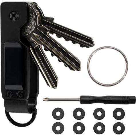 Qnvyw Schlüssel organizer aus Metall – Robuster Key Organizer mit Schraubendreher, 8 Scheiben & Ring | Einhändig Bedienbarer Schlüsselbund Organizer & Key Holder