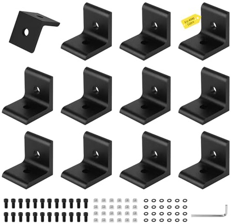 SUPAWAY 12 Stück Aluprofil Befestigungsmaterial Set 40x40 40x80 Nut 8 Eckverbinder, Aluminium Profil Winkelverbinder mit Schraube und Inbusschlüssel für Aluminiumprofil, Strebenprofi (Schwarz- 4040)
