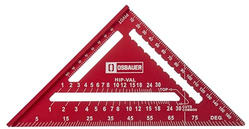 Osbauer 180 mm (7 Zoll) Zimmermannswinkel - Metrischer Speed-Winkel, 90-Grad-Dachwinkel-Messwerkzeug Aus Aluminium – Rot