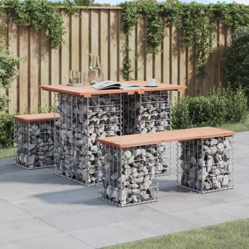 VIHHQGC Garden Table Gabion Design 100x70x72 cm Solid Wood Douglas Outdoor Gabion Table with Douglas Wood Top Rustic Garden with Galvanized Steel Base Compact Patio for Limited Spaces