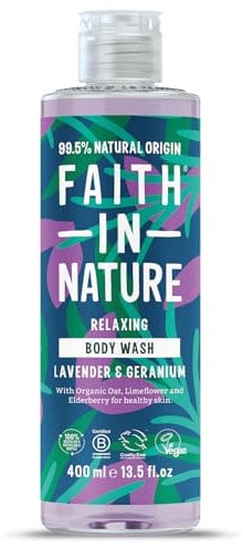 Faith In Nature Natural Lavender and Geranium Body Wash, Relaxing Shower Gel, Vegan and Cruelty Free, No SLS or Parabens, 400 ml