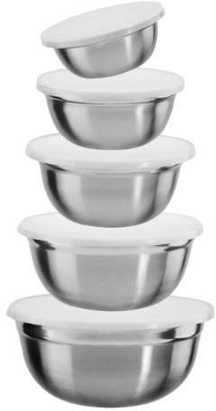 King Edelstahl Schüsselset Marie aus 5 Schüsseln mit Kunststoffdeckeln, Edelstahl, Ø ca. 12, 14, 16, 18, 20 cm, Silber