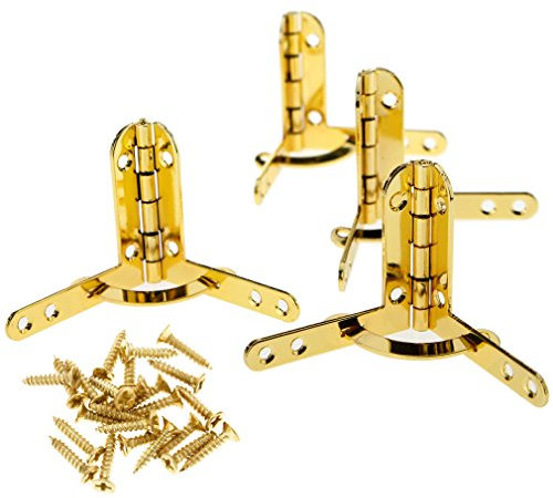 Sing F LTD Jewelry Wine Box Quadrant Hinges 40x40x30mm 90 Degree Chrome-Plated Support Hinges Gold with Fixing Screws 4pcs/Set