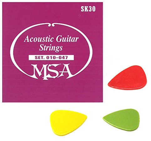 1 Satz Stahlsaiten für Akustikgitarren und Westerngitarren - Stärkenbereich .010 / .014 / .023 / .030 / .038 / .047 Gitarrensaiten SK30 + 3x Pik/Plektren