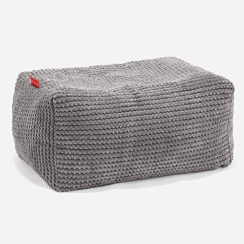 Lounge Pug Kleiner Fußhocker Pouf, Anthrazit Pom-pom Waffelstof, Sitzpouf, Pouf Sitzsack Hocker Wohnzimmer