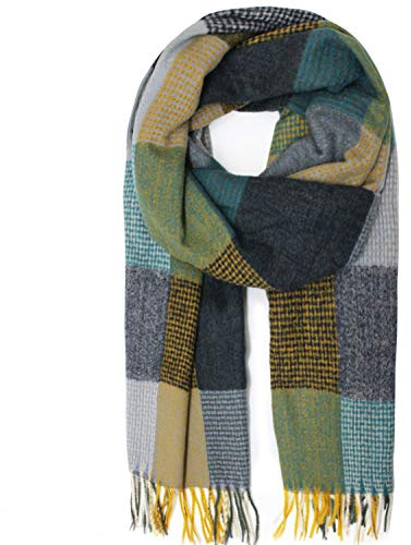 Glamexx24 Schal Damen Winter Kariert Fashion: Damen Winter Schal, Strickset Schal übergroßer Quadratisch Deckenschal Deckenschal Halstuch Streifen Muster Fransen Poncho