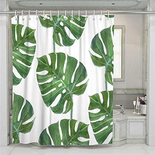 Chickwin Chickw1 Duschvorhang Wasserdicht Anti-schimmel, Waschbar 3D Pflanze Monstera Grünes Blatt Druck Polyester Bad Vorhang mit 12 Duschvorhangringe für Badezimmer Decor (Monstera,180x200cm)