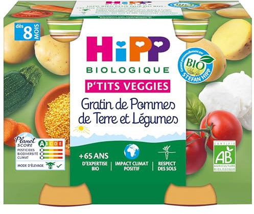 HiPP - P'tits Veggies - 2 Variétés dès 8 Mois - Pots 2x 190g - Lot de 6