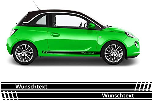 Auto-Dress Seitenstreifen Aufkleber Set/Dekor passend für Opel Adam - Motiv: Wunschtext (110 Black Gloss)