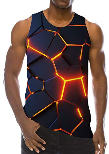 Loveternal Muskelshirts Herren Achselshirts Geometrisch Tank Top 3D Druck Ärmelloses Shirt Casual Neuheit Geometric T-Shirt Tees M