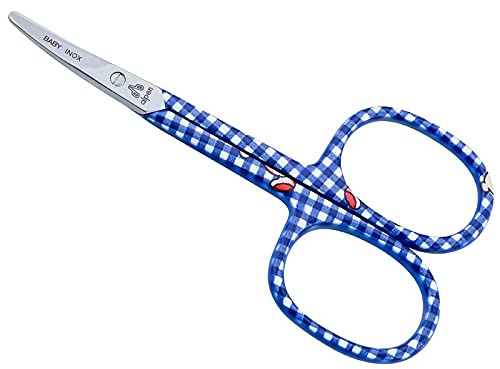 Alpen Baby-Nagelschere, abgerundet, Stahl AISI 420 rostfrei, gebogen, 9.0 cm, blaues Muster