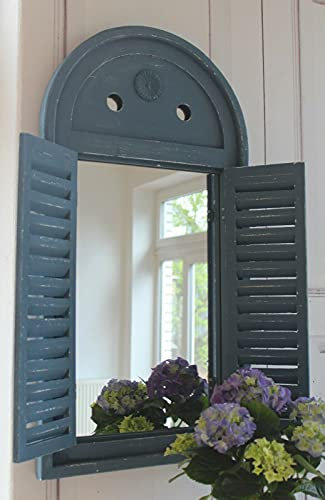 windschief-living Landhaus Spiegel, Wandspiegel Kreta mit Fensterläden im Shabby Chic