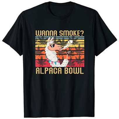 Wanna Smoke Alpaca Bowl Funny Llama Smoking Cannabis Weed T-Shirt