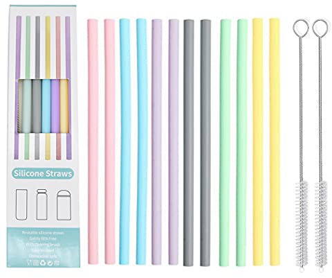 Hoshen Juego de paja de silicona reutilizable de 22 pulgadas, sin Bpa, 6 pajitas de color y 2 cepillos de limpieza largos, apto para vasos de bebidas de 20 oz/30 onzas, 12 piezas