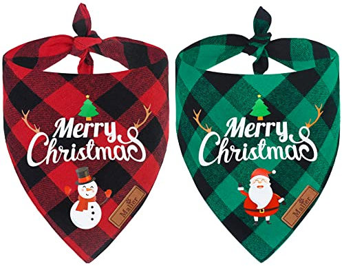 Malier 2 Stück Hundehalstuch, Weihnachten, klassisches Büffelmuster, Bandana, Haustier-Schal, Dreieck-Lätzchen, Halstuch, Kostüm-Zubehör, geeignet für kleine, Katzen (grün + rot, klein)