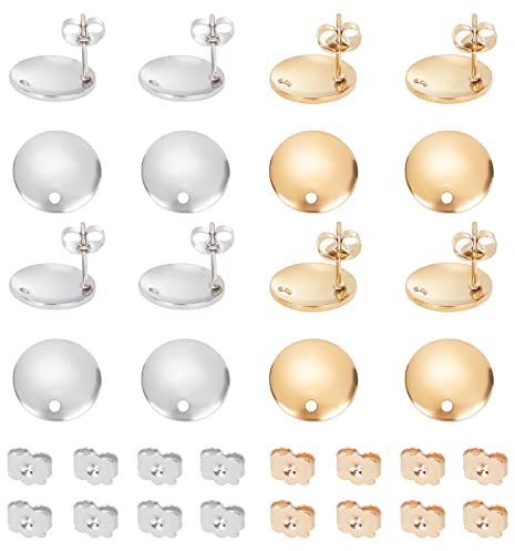 UNICRAFTALE 40Stk 2 Farben Flache Runde Ohrstecker 304 Edelstahl Ohrringe DIY Zubehör Runde Ohrstecker Basteln Ohrringe Ohrhaken Für DIY Ohrringe Schmuckherstellung 1.5mm Loch