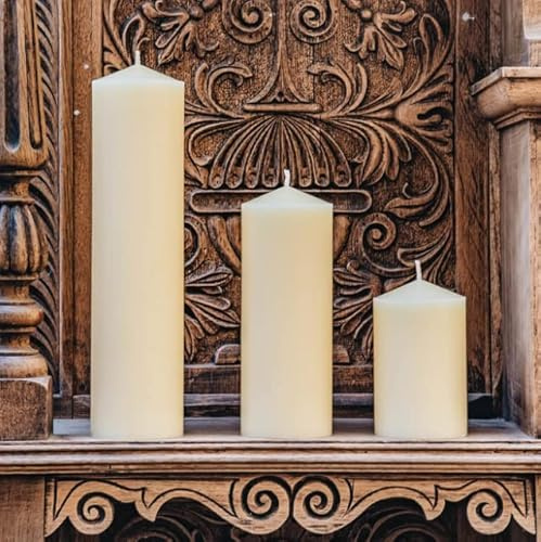 Marco Paul Lot de 3 bougies pilier d'église à combustion longue durée Ivoire Bougies à combustion longue durée Lumière chaude Lanterne lumière longue durée Centre de table Fête de mariage Coffret