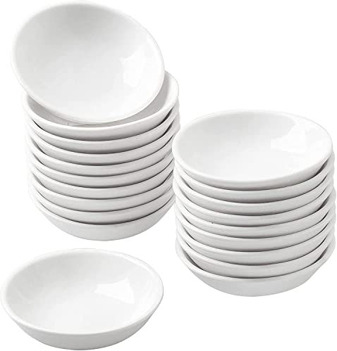 UIBFCWN Juego de 20 Cuencos para Salsa, Cuencos Aperitivo, Cuencos Redondos para Salsa de Soja, Cuencos para Mermeladas, Mini Cuencos de Porcelana para Salsas, Salsa de Barbacoa, 7,6 x 2cm