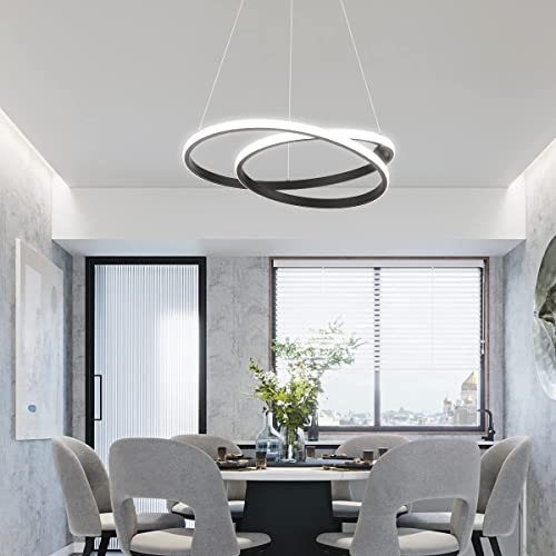 Eoodis LED Hängeleuchte mit 2 Ringen Pendelleuchte mit Fernbedienung Moderne Pendelleuchte für Küche, Esszimmer, Wohnzimmer