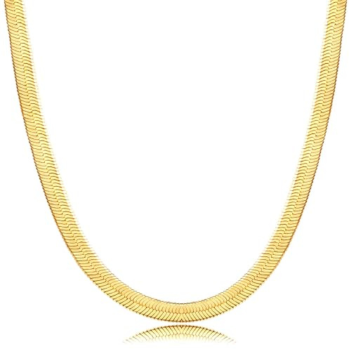 DEARMAY 14K Gold Plated Herringbone Necklace for Women, 16 Inch