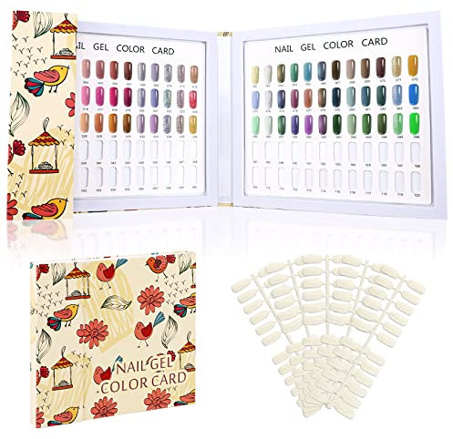 Segbeauty Nagel Spitzen Display Buch, 120 Farbe Nagel Gel Card zum Vorstellen, Präsentation für Nagellack, Nagelfarben Anzeige mit Nagelspitzen, Nageldesign Hilfsmittel, Blumen Vogelmuster, Gelb