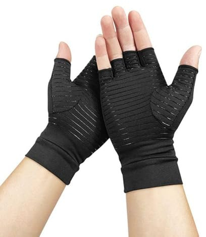 Jesata Copper Compression Arthritis Gloves，Best Copper Infused Gloves，Rheumatoid Osteoarthritis Wrist Support，Fingerless Arthritis Glove，Pain Relief & Healing Arthritis，Carpal Tunnel，1 Pair (S)，Black