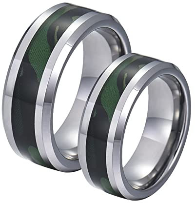 Whoiy Trauringe 8mm Breit, Hochzeitsringe Edelstahl 2 Stück Silberring mit Grünem Muster für Versprechen
