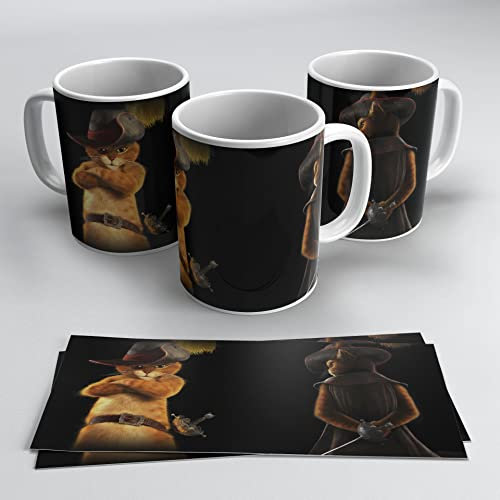 newseny Taza de El gato con botas 2: el último deseo - Regalo para fans del cine (el gato con botas (Doble Negro)