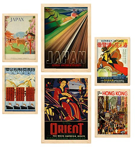 Nacnic Asien Postern. Vollfarbige Illustrationen von Vintage Tourismus Werbetafeln aus der ganzen Welt. Innenarchitektur und Dekoration. A4 & A3 Holzrahmen.