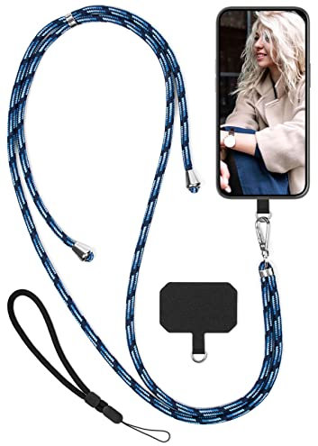 moex Unleash für Samsung Galaxy J5 (2017) Handyband zum Umhängen ohne Hülle, Handykette mit Karabiner, Handy Umhängeband abnehmbar, Band Kette mit Pad für Handyhülle, Navy, Silber