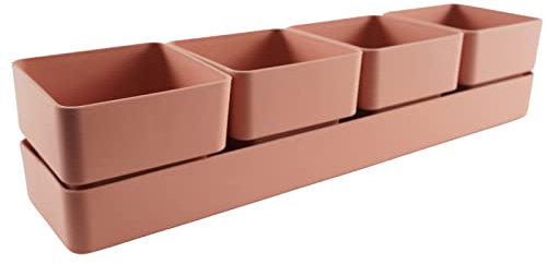 ECOMACETAS FLOWERPOT STORE Maceta para Suculentas con 4 recipientes, 6 Colores Distintos, con Drenaje y Bandeja Incluido. (Rosa, 1)