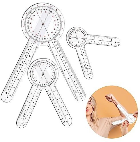 Prasacco 3 Stück Goniometer Set, 6/8/12 Zoll Physiotherapie Winkelmesser Transparenter Kunststoff Medizinischer Winkelmesser 360 Grad Drehbarer Winkelmesser für Physiotherapie, Sporttherapie