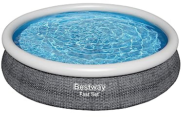 Bestway Fast Set Inflatable Pool Set (12' x 30) | Rattan Print | Round Above Ground Pool | Includes Filter Pump & Repair Patch